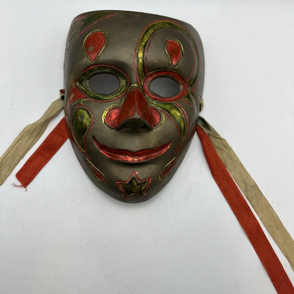 Vintage India Solid Brass Hand Painted Wall Decor Theater Masquerade Masks